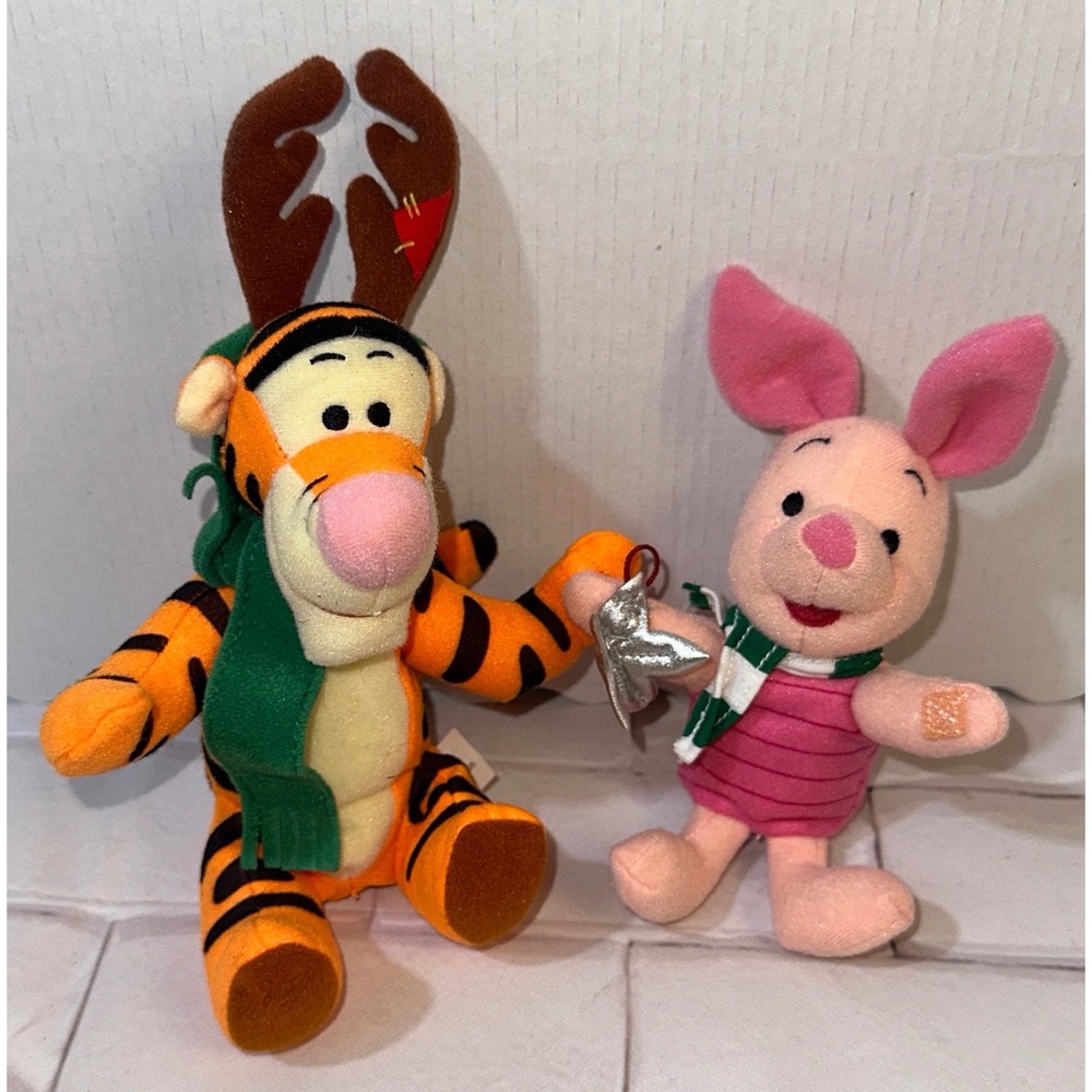 Disney Mattel 1999 Tigger Reindeer & Piglet Holiday Plush Set Winnie the Pooh